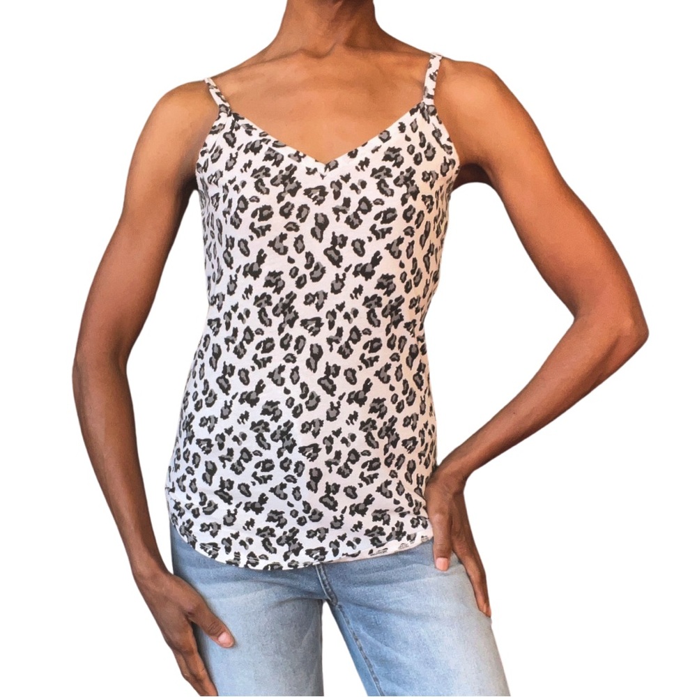 OP BLACK, WHITE & GREY CHEETAH PRINT SKINNY STRAP TANK TOP